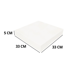Boîte pâtissière blanche 33x33x5 cm avec repères de dimensions
