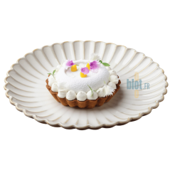 Assiette plate Calix beige en grès avec dessert individuel