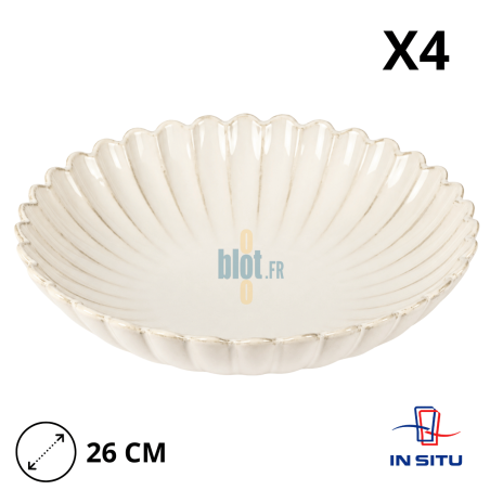 Lot de 4 assiettes creuses en grès Calix beige 26 cm