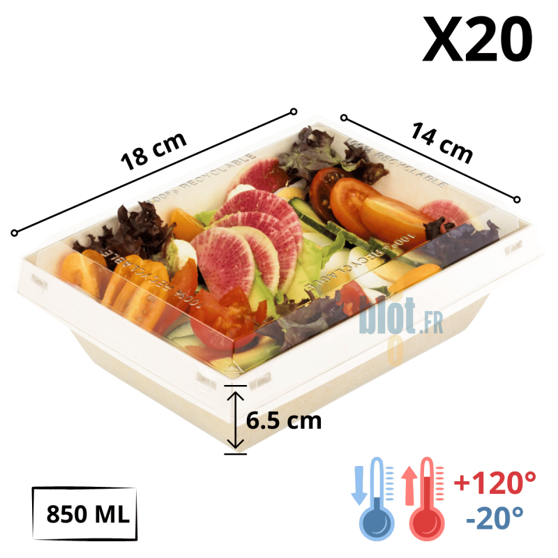 (X20) – Barquette Luxifood carton snacking + Couvercle - (850 ML)