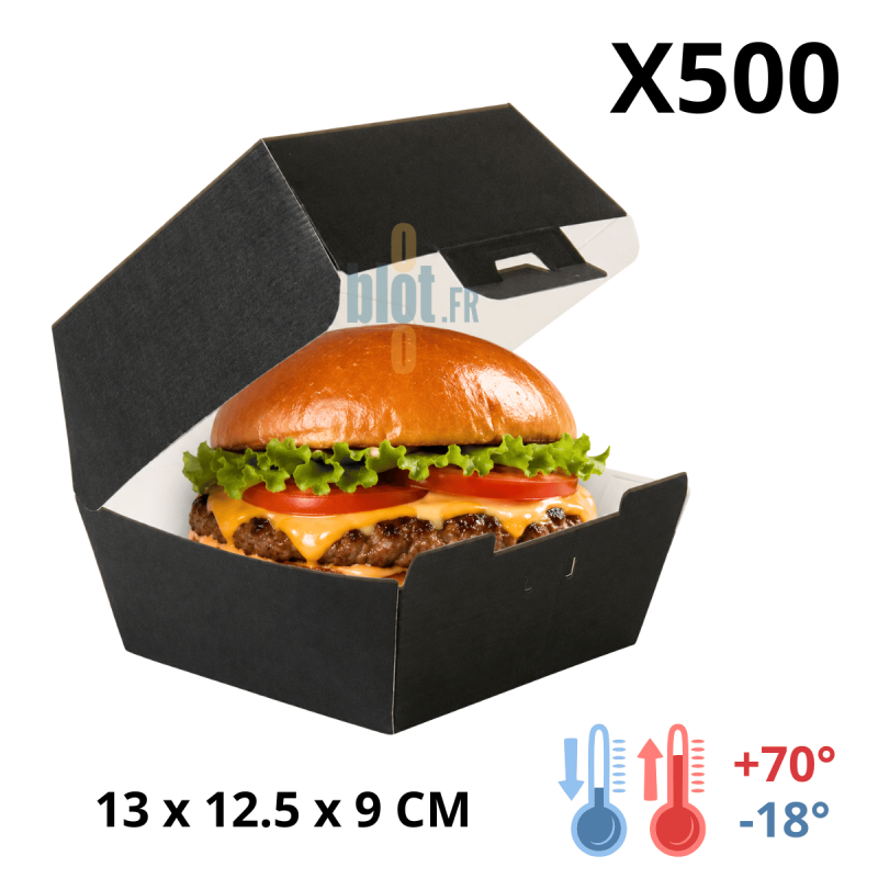 Boîte Hamburger Carton Noire - (13x12.5x9 CM) | Kraft - (Lot 500)
