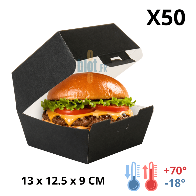 Boîte Hamburger Carton Noire - (13x12,5x9 CM) | Kraft - (Lot 50)
