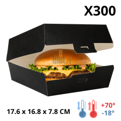 Boîte hamburger noire carton THEPACK XL lot de 300 avec burger
