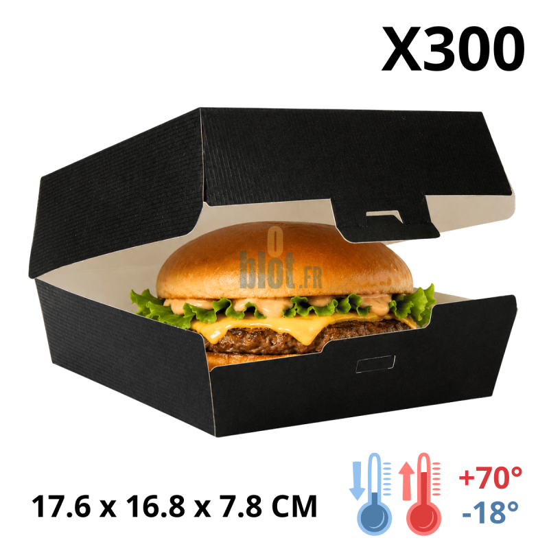 Boîte Hamburger Carton Noire - (17,6x16,8x7,8 CM) | Kraft - (Lot 300)