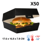Boîte burger XL noire THEPACK avec hamburger ouverte