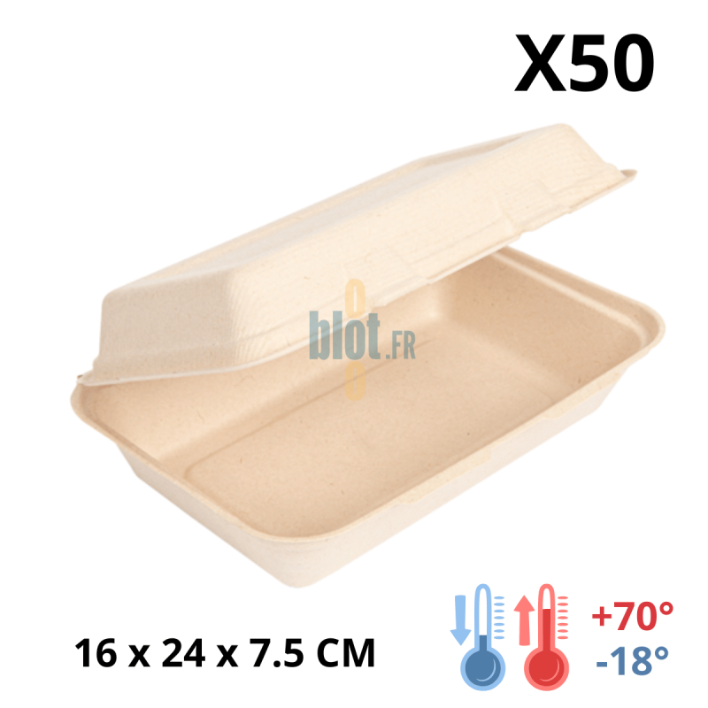 Boîte Kebab bagasse 1L - (16x24x7.5 CM) | Compostable - (Lot 50)