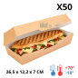 Boîte panini carton kraft ouverte avec panini chaud gratiné