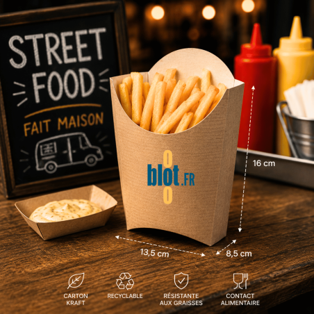 Boîte à frites carton kraft - (13,5x8,5x16 CM) – THEPACK - (Lot 200)
