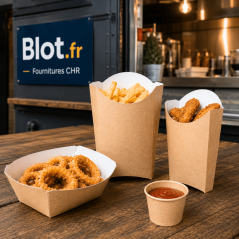 Boîte à frites kraft grand format en service snacking