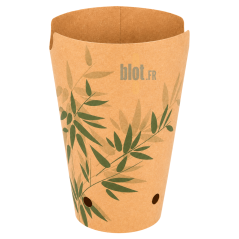 Gobelet à frites carton kraft imprimé feuilles vue de face
