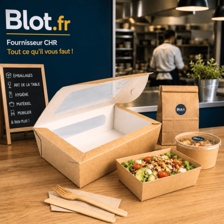 Boîte Salade Kraft avec Fenêtre - (20x12x5 CM) | 900 ML - (Lot 200)