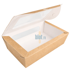 Boîte salade rectangulaire kraft ouverte avec couvercle transparent