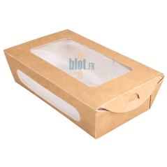 Boîte salade carton avec fenêtre transparente vue perspective