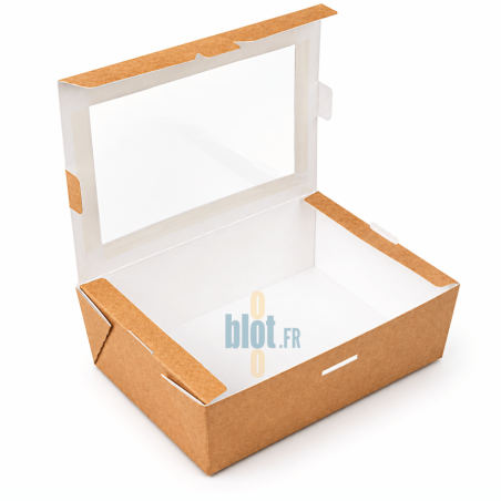 Boîte Salade Kraft avec Fenêtre - (17x12x5.5 CM) | 1000 ML - (Lot 200)