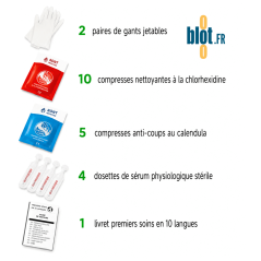 Gants jetables compresses chlorhexidine et sérum physiologique stérile