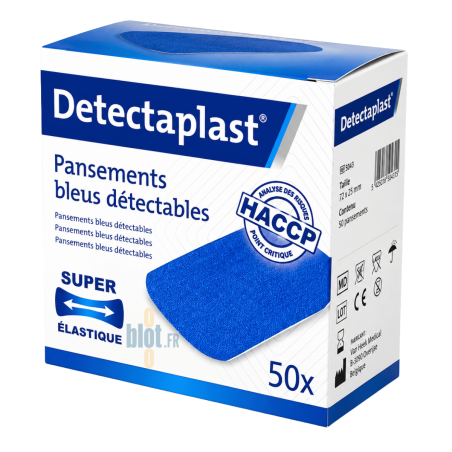 Boîte de 50 pansements bleus détectables HACCP tissu élastique