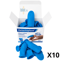 Lot de 10 doigtiers caoutchouc bleu Detectaplast résistants à l’eau