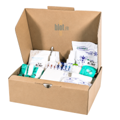 Contenu du kit réassort agro alimentaire 10 à 20 personnes avec pansements bleus détectables et matériel de premiers secours