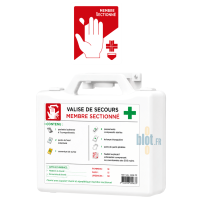 Trousse membre sectionné VAL 2539 PP installée avec signalétique murale à proximité des machines à risque