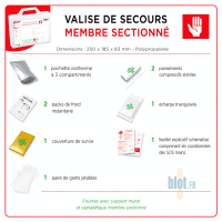 Valise de secours membre sectionné en polypropylène avec kit SOS main et matériel de récupération doigt sectionné