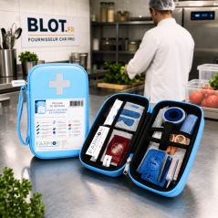 Trousse de secours agro-alimentaire FARMOR 2/4 personnes avec pansements bleus détectables en cuisine professionnelle