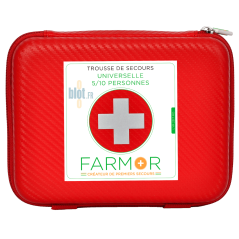 Trousse de secours universelle 5 à 10 personnes FARMOR en PU rouge fluo avec croix rétro-réfléchissante