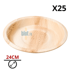 Assiette en palmier ronde 24 cm biodégradable pour plats principaux vendue par lot de 25