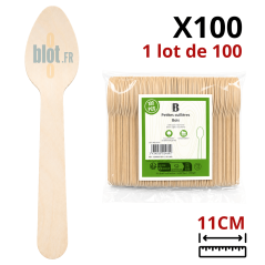 Petite cuillère en bois de bouleau 11 cm vendue en sachet de 100 pièces pour la restauration
