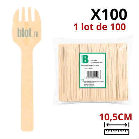 Mini fourchette en bois de bouleau 10,5 cm vendue en sachet de 100 pièces pour dégustations et restauration