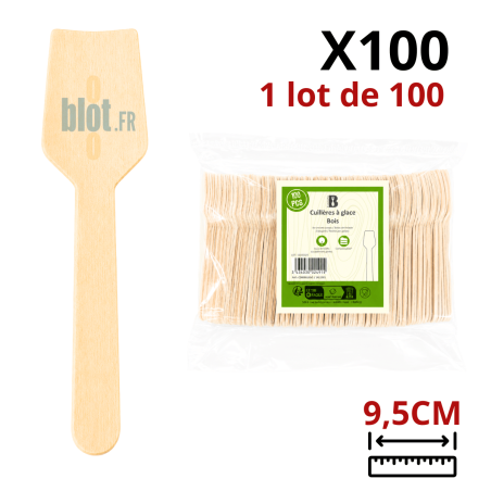 Mini cuillère à glace en bois 9,5 cm vendue en lot de 100 pour glaciers, desserts glacés et dégustations