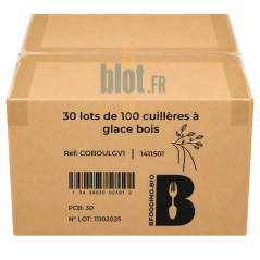 Carton de 3000 mini cuillères à glace en bois soit 30 lots de 100 unités pour professionnels CHR