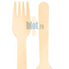 Détail d'une fourchette en bois lisse 16 cm vue de face et de profil avec finition naturelle