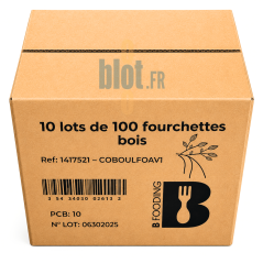 Conditionnement carton de 10 lots de 100 fourchettes en bois 16 cm pour usage professionnel CHR