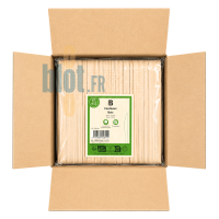 Carton ouvert avec sachet de couteaux en bois de bouleau prêt à l'utilisation