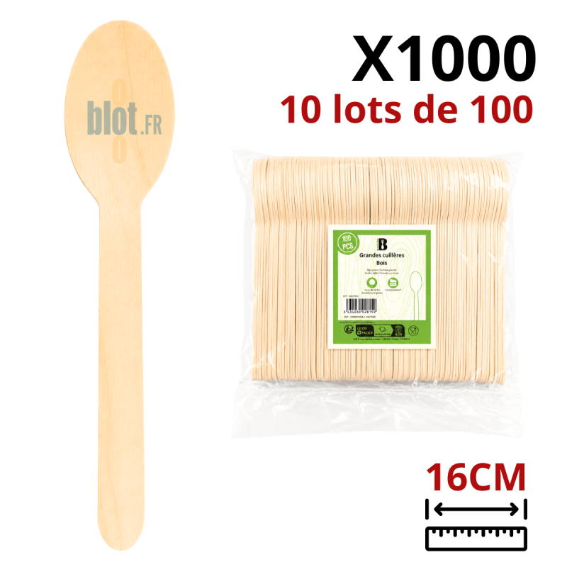 Cuillères en Bois 16 cm | Lot de 1000 | Usage unique