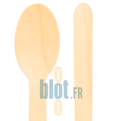 Vue détaillée d'une cuillère en bois lisse 16 cm montrant la face et le profil