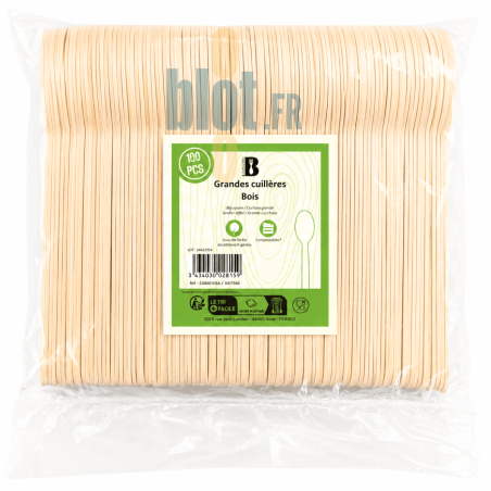 Cuillères en Bois 16 cm | Lot de 100 | Usage unique