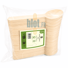 Cuillères en Bois 16 cm | Lot de 100 | Usage unique - Vue de profil du sachet