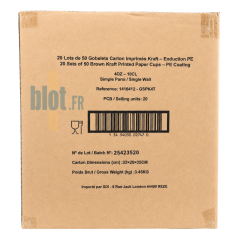 Carton d’emballage des gobelets carton kraft brun 10 cl avec référence produit