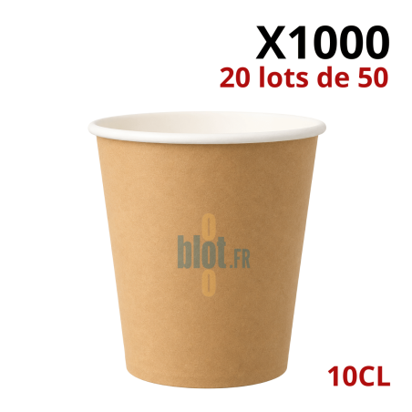 Lot de 1000 gobelets carton kraft brun 10 cl pour boissons chaudes et froides