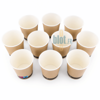 Vue d’ensemble de gobelets carton brun 18 cl pour boissons chaudes et froides