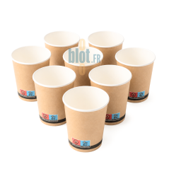 Gobelets carton brun 18 cl avec pictogrammes de tri et bande noire imprimée