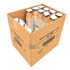 Carton ouvert de 1000 gobelets carton brun 18 cl conditionnés en 20 sachets de 50