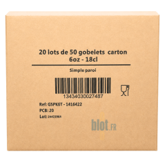 Marquage du carton de gobelets carton brun 18 cl contenant 20 lots de 50 pièces