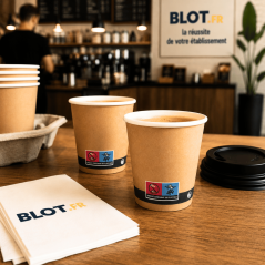Gobelets carton brun 18 cl utilisés pour café à emporter en établissement CHR