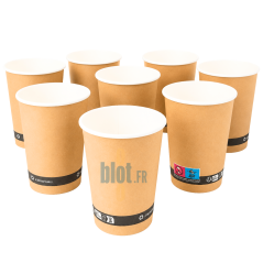 Vue d’ensemble de gobelets carton brun 25 cl pour cafés longs thés et boissons à emporter
