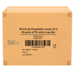 Carton fermé de 1000 gobelets carton brun 25 cl en conditionnement professionnel