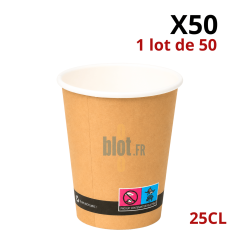 Gobelets carton brun 25 cl vendus en sachet de 50 pour boissons chaudes et froides