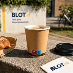 Gobelet carton brun 25 cl pour café à emporter avec couvercles assortis en extérieur