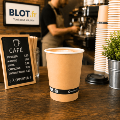 Gobelet carton brun 30 cl utilisé pour café latte cappuccino et boissons chaudes à emporter